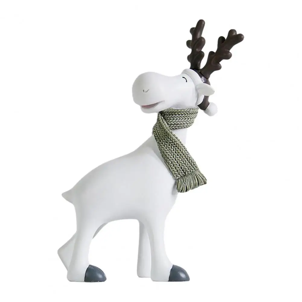 Shelf Sitters Nordic Minimalist Resin Reindeer Figurine with Knitted Scarf Matte White Elk Ornament Cute Tabletop Decor for Home