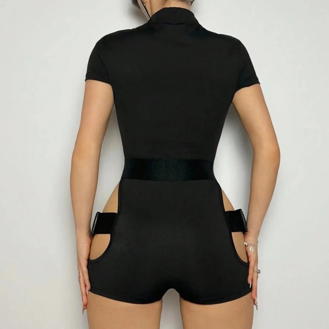 Summer Fashion Pure Desire Sexy Zipper Slimming Jumpsuit Tight Hollow Jumpsuit