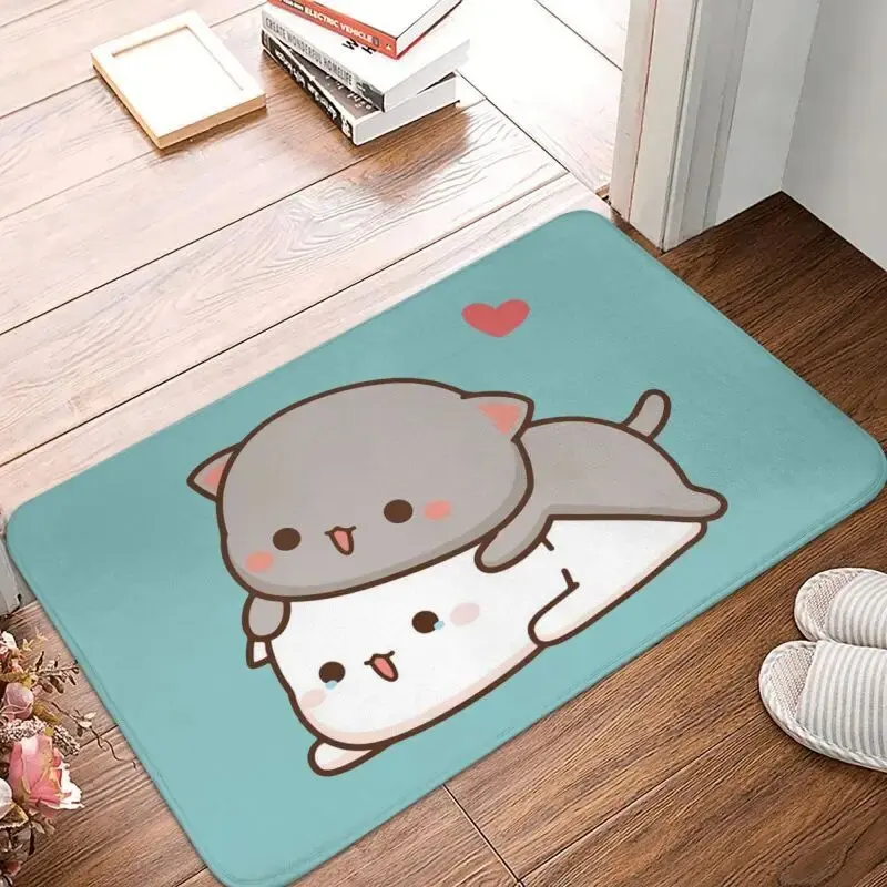 Mochi Cat Peach and Goma Front Door Floor Entrance Mat Interior Kitchen Bathroom Bedroom Rug Living Room