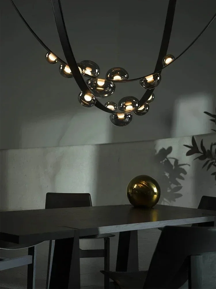 Modern Minimalist Living Room Belt Ceiling Chandelier Creative Villa Restaurant Bar Designer Leather Home Decorative Lights