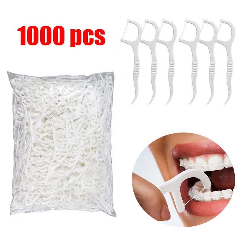 500/1000Pcs Mint Flavored Dental Floss Sticks Ultra-Fine Portable Toothpick Flosser Set,Storage Box Dental Oral Care Supplies