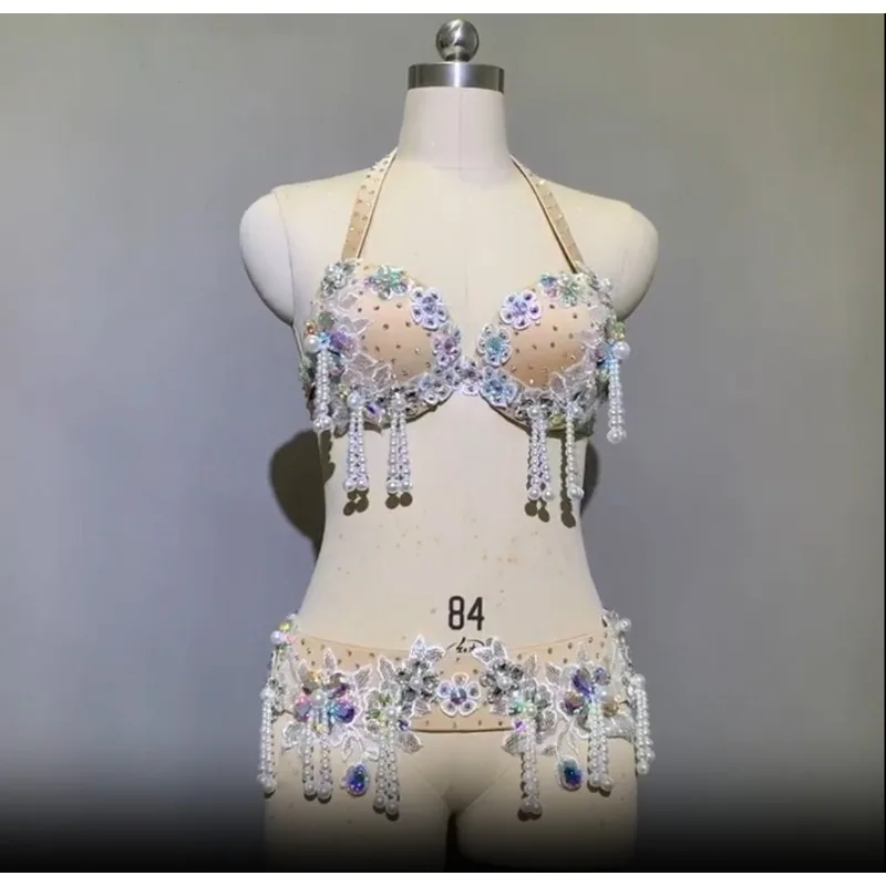 

Женский бюстгальтер с поясом для восточного танца живота по индивидуальному заказу, 2 шт., бюстгальтер с поясом для танца живота, индийская одежда для женщин