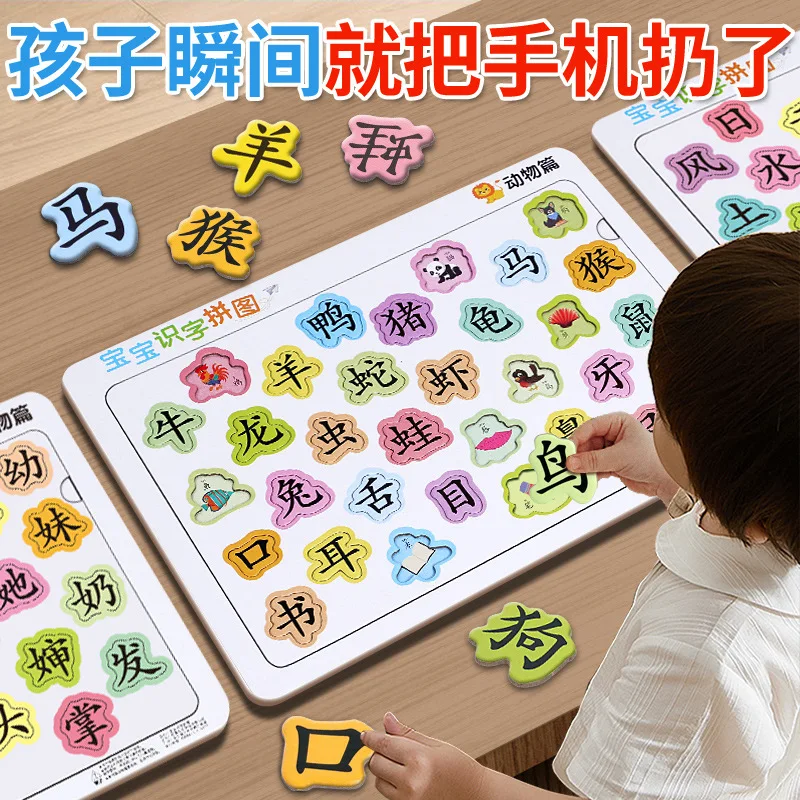 Chinese Character Learning Puzzle & Flash Cards - Educational Early Learning Toy for Kids Ages 3-6 - Progressive Literacy