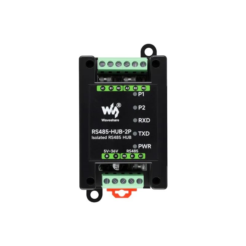 Industrial 2-Channel RS485 Hub Isolator with Signal Repeater, Rail-Mount Wide Baud Rate Support, Expands 1 Master to 2 Sub Ports
