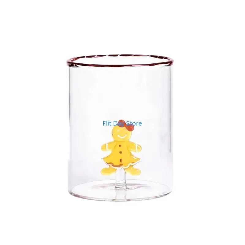 F92C Home Desk Beverage Cup with Figure Detail, Clear Borosilicate Glass Drinkware for Water Tea and Daily Serving Use