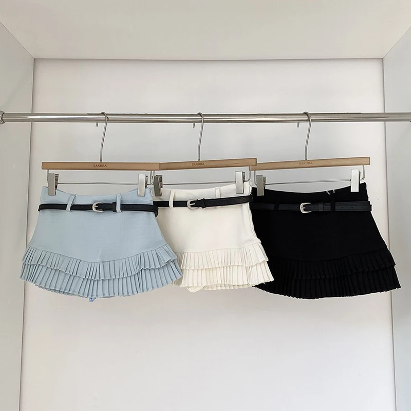 

2025 Ladies' Mini Skirt Casual White Body-hugging Patchwork Pleated Skirt Sexy Summer A-line Mini Skirt