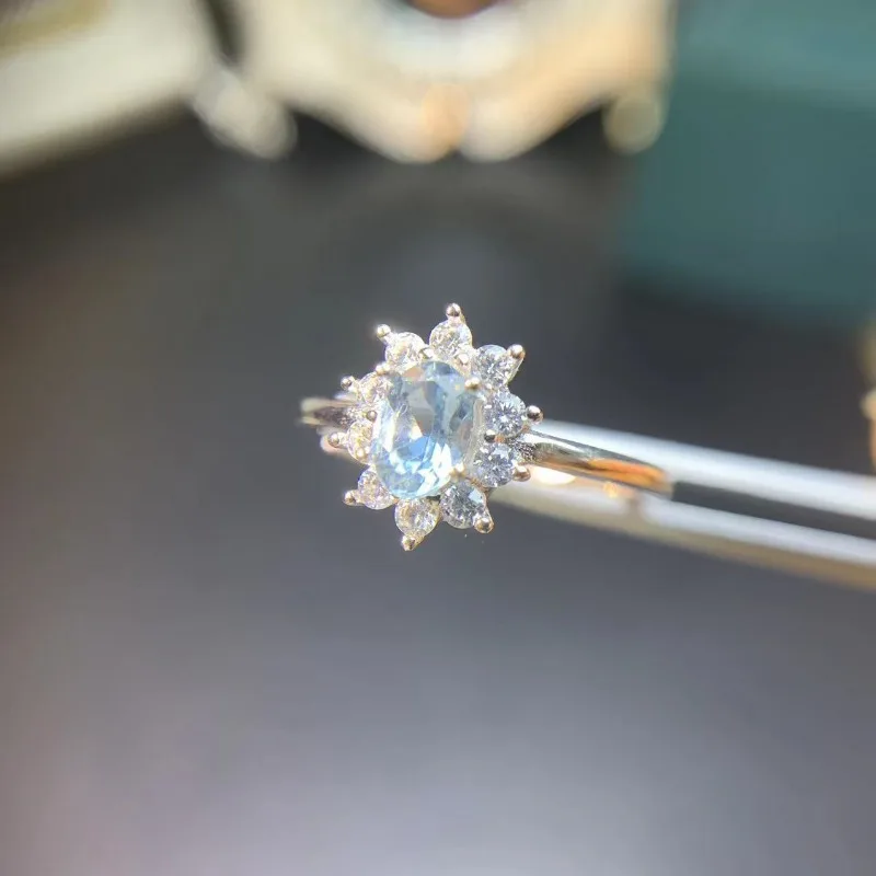 Natural 4*6mm Natural Aquamarine 925 Sterling Silver for Women Unique Gemstone Engagement Wedding Fine Jewelry Gifts