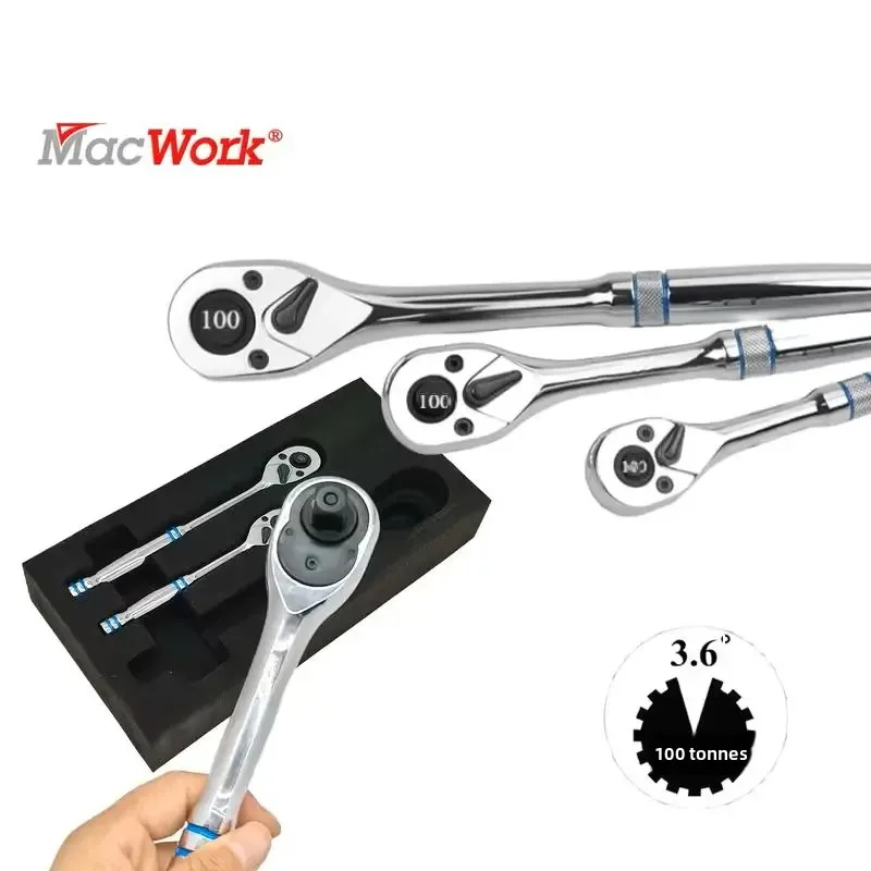 Jeu de cliquets standard 3 pièces, entraînement 1/4", 3/8", 1/2" avec plateau de rangement EVA, cliquet 100 dents, poignée antidérapante, bouton à dégagement rapide