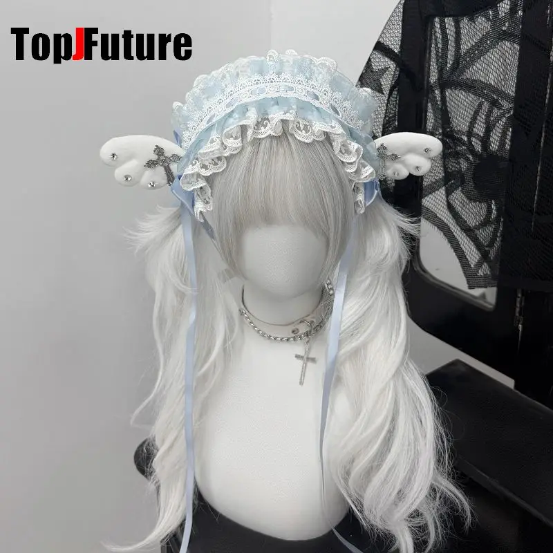 Dark Gothic Lolita handgemaakte pluche konijnenoren klinknagel lederen gesp hoofdband subcultuur Y2K dames haar hoepels haaraccessoire