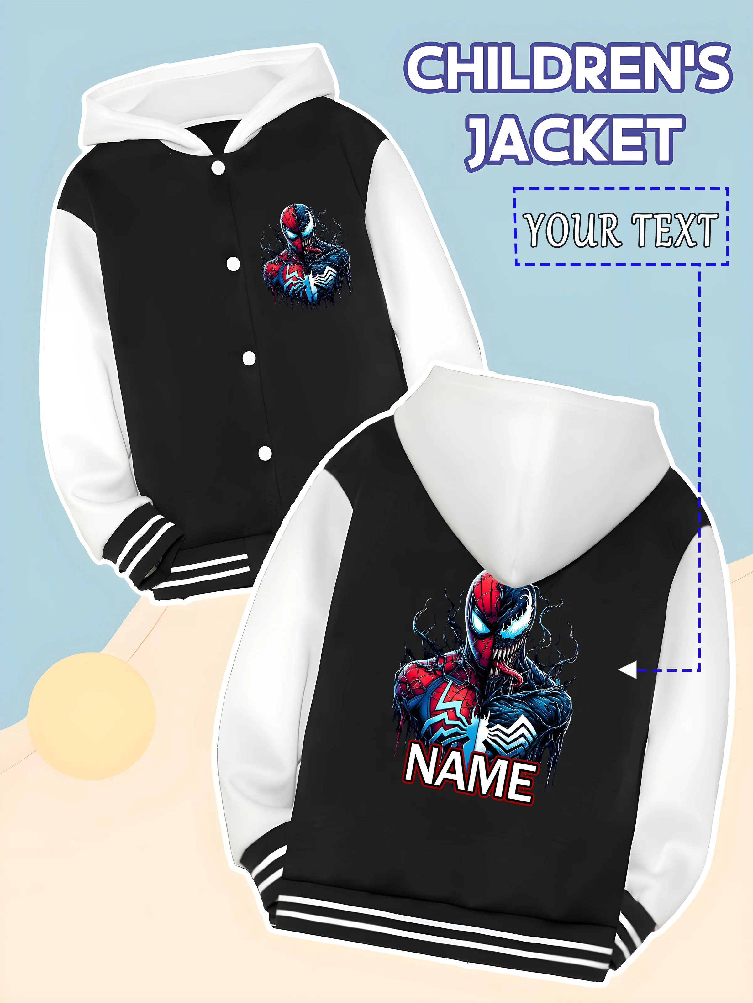 

MINISO Marvel Boys' Baseball Jacket - Spider-Man Venom Symbiote Style, mysterious and cool, trendy and stunning for streetwear a