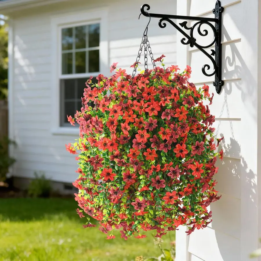 

Подвесные корзины для улицы, 4 комплекта искусственных подвесных цветов для декора на весну и лето, не выцветающие, реалистичные, имитирующие живые цветы