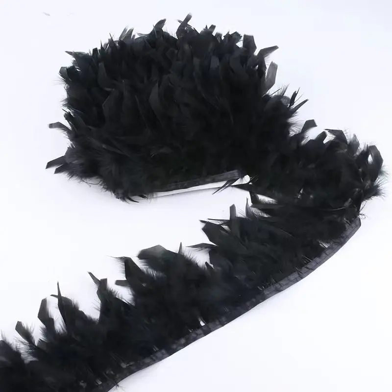 1-10Meter Black Turkey Feather Trim Fringe Fluffy Stripped Plumas Ribbon 10-15cm for Wedding Dress Clothing Crafts Decoration