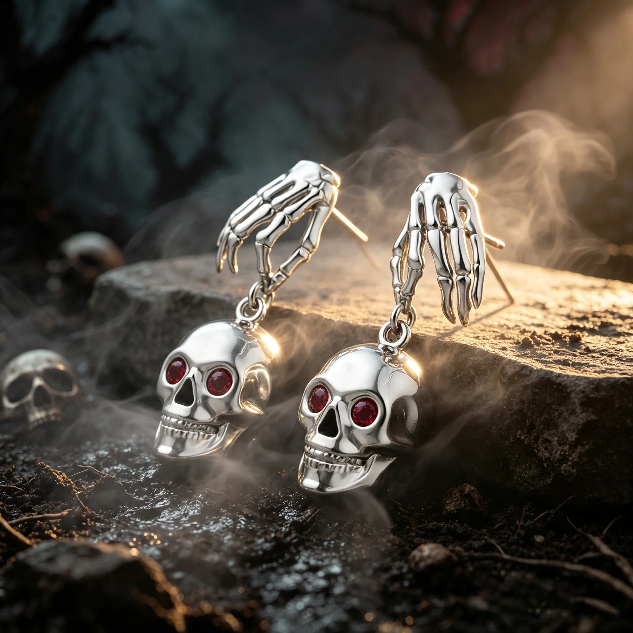 Skeleton Hand Skull Drop Earrings for Women Red CZ Eye Gothic Dangle Ear Jewelry Halloween Punk Street Wear Accessory Party Gift