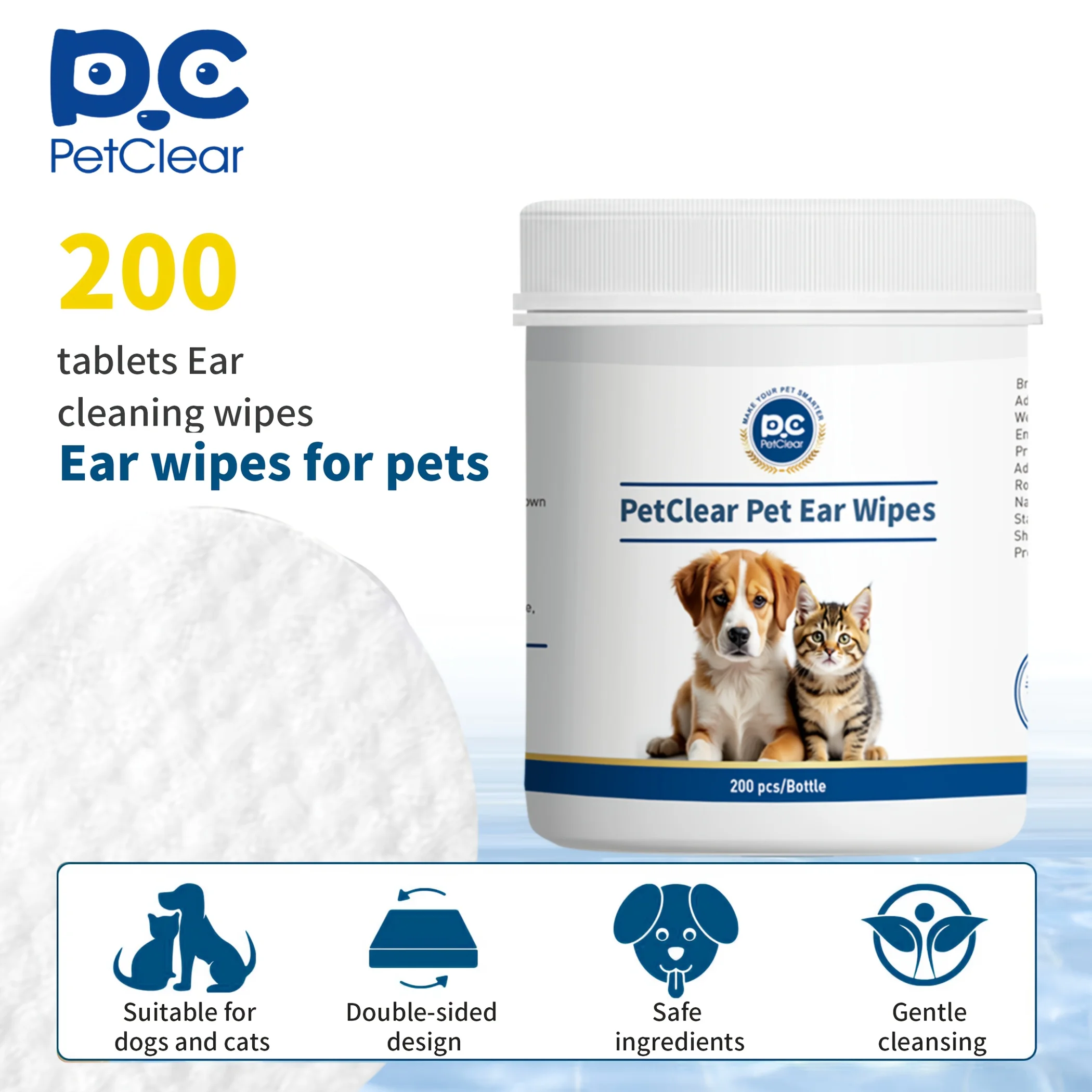 PETCLEAR 200 Uds toallitas húmedas para orejas de mascotas toallitas para limpieza de orejas de perro y gato toallitas para quitar manchas de orejas para mascotas toallas húmedas no tejidas desechables