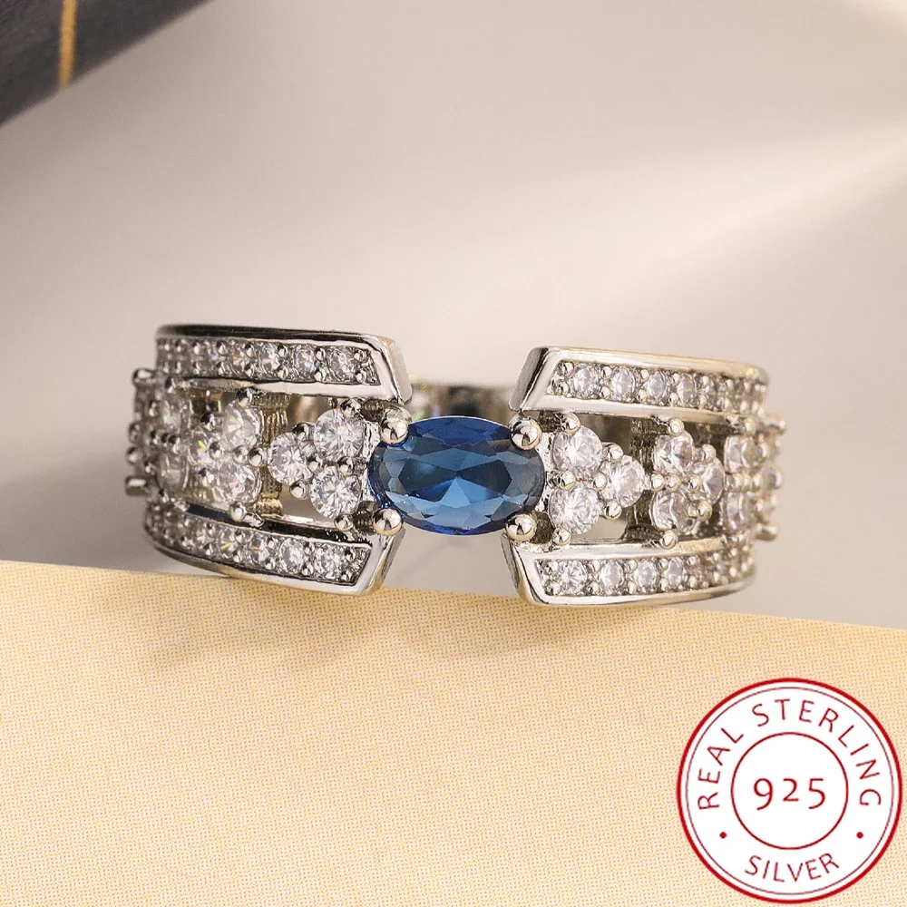 High Quality Big Blue Stone Diamond Ring Gemstone Emerald Tourmaline Pariba Jewelry Wedding 925 Silver Ring for Women