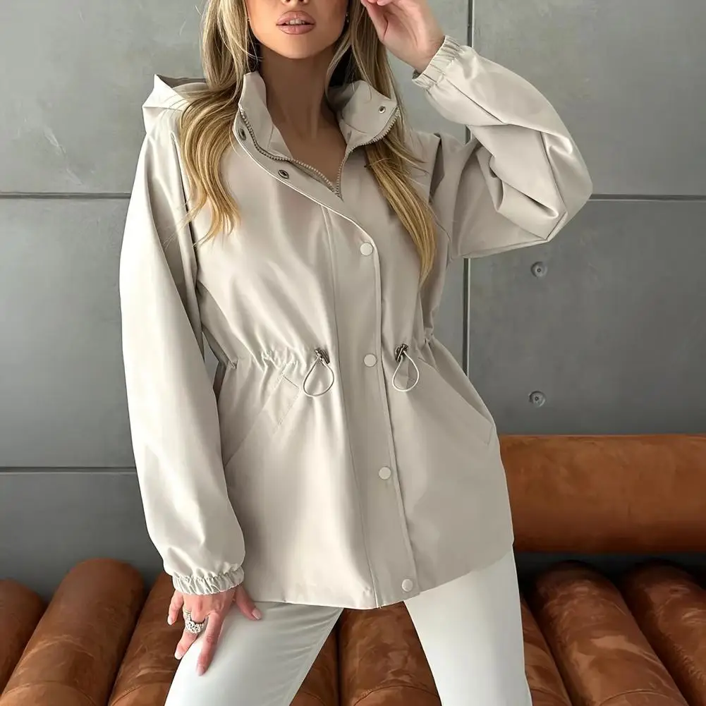 Women Jacket Lightweight Women's Jacket Lightweight Windbreaker Jacket for Women with Snap Buttons Zip-up Hoodie Waist