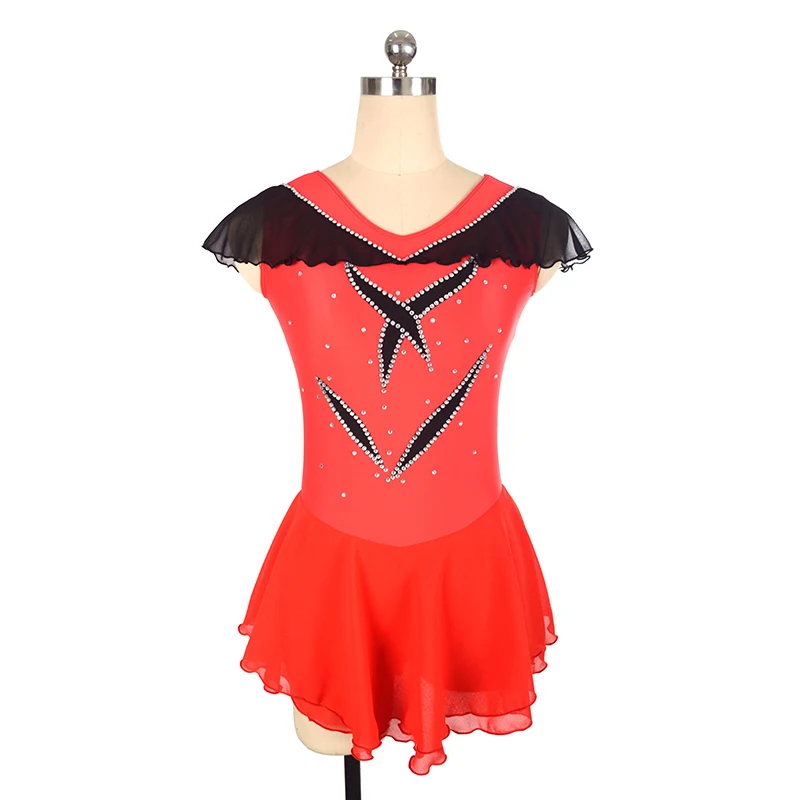 

Women's Children's Rhythmic Gymnastics Red Performance Dress Figure Skating Competition Dress V-neck Performance Dress