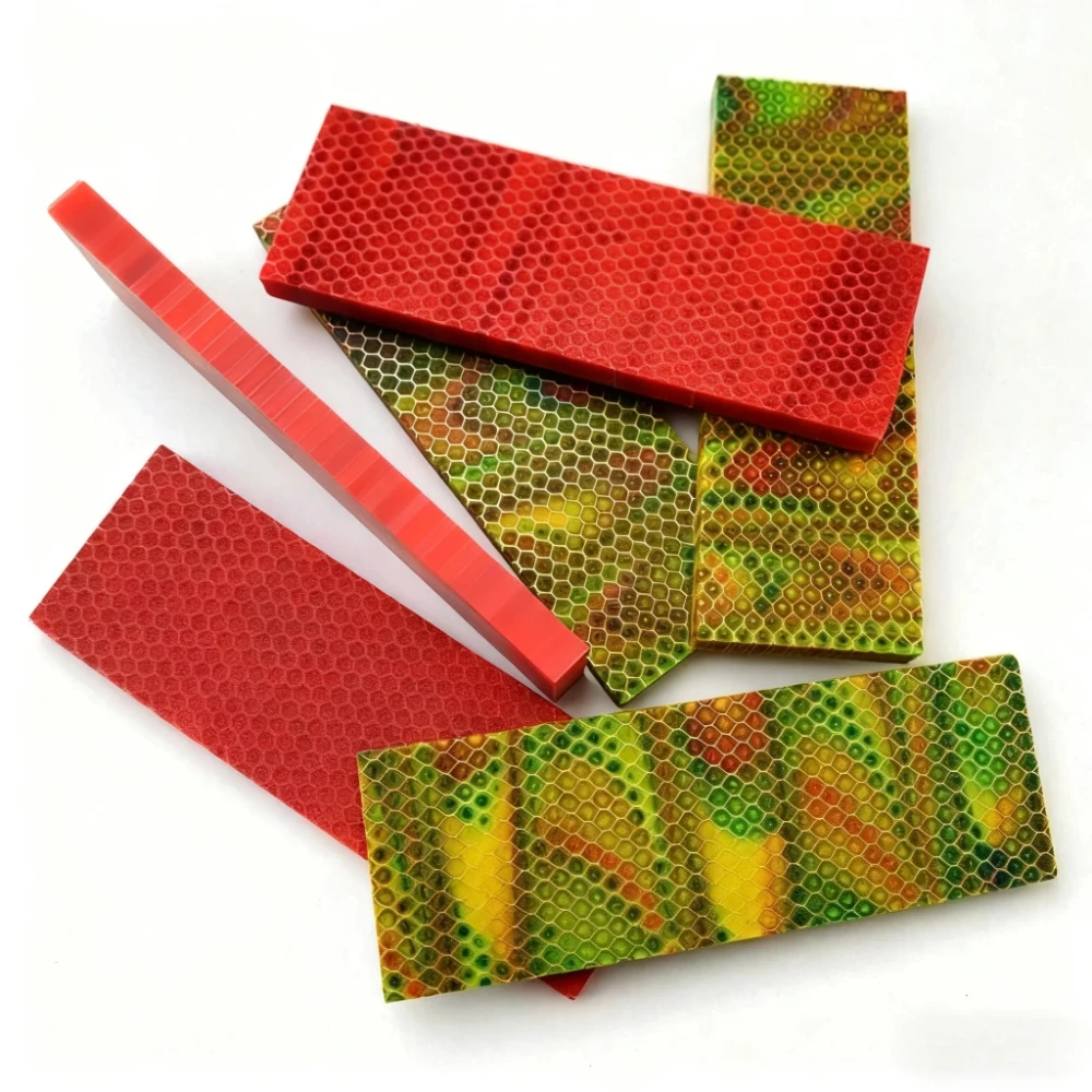 1 Pcs Resin Sheet (120×40×8mm) – Snake Scale Texture, Honeycomb Core – DIY Stock for Knife Grip Customization