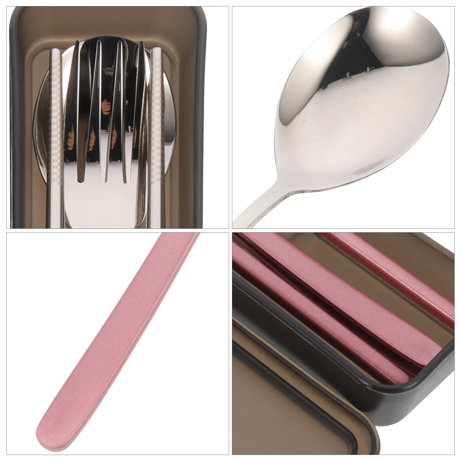 

1 Travel Stainless Steel Portable Tableware Kit Case Reusable Silverware Lunch Box Outdoor Camping Rounded Edges Storage
