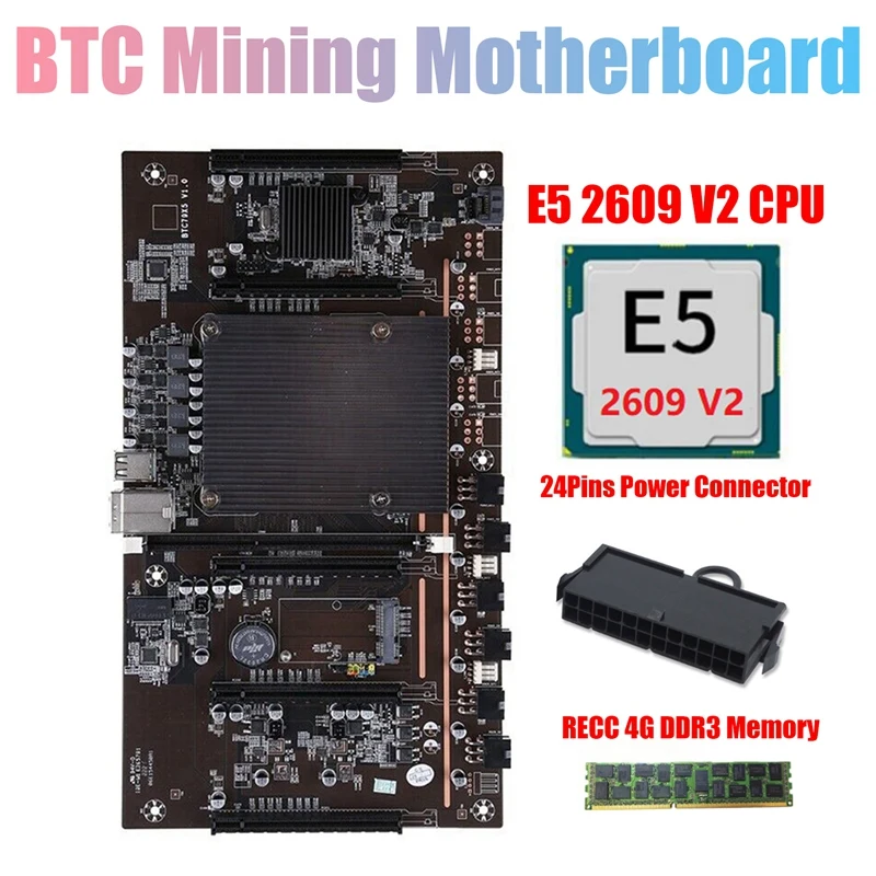 

H61 X79 BTC Miner Motherboard With E5 2609 V2 CPU+RECC 4G DDR3 Ram+24Pins Connector Support 3060 3070 3080 GPU