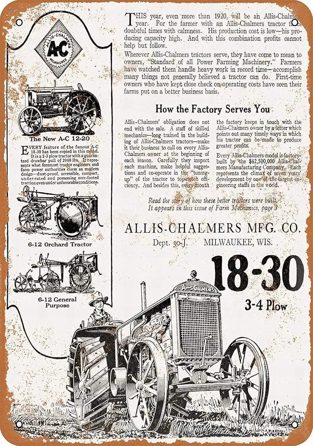 Metal Sign - Allis-Chalmers Farm Tractors - Vintage Wall Decor Art-aluminum sign