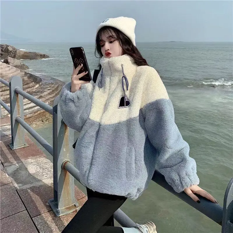 Plus Größe Damen Verdickte Lamm Samt Jacke Herbst Winter Lose Fit Spleißen Baumwolle Mantel Koreanischen Stil Gymnasiast F...