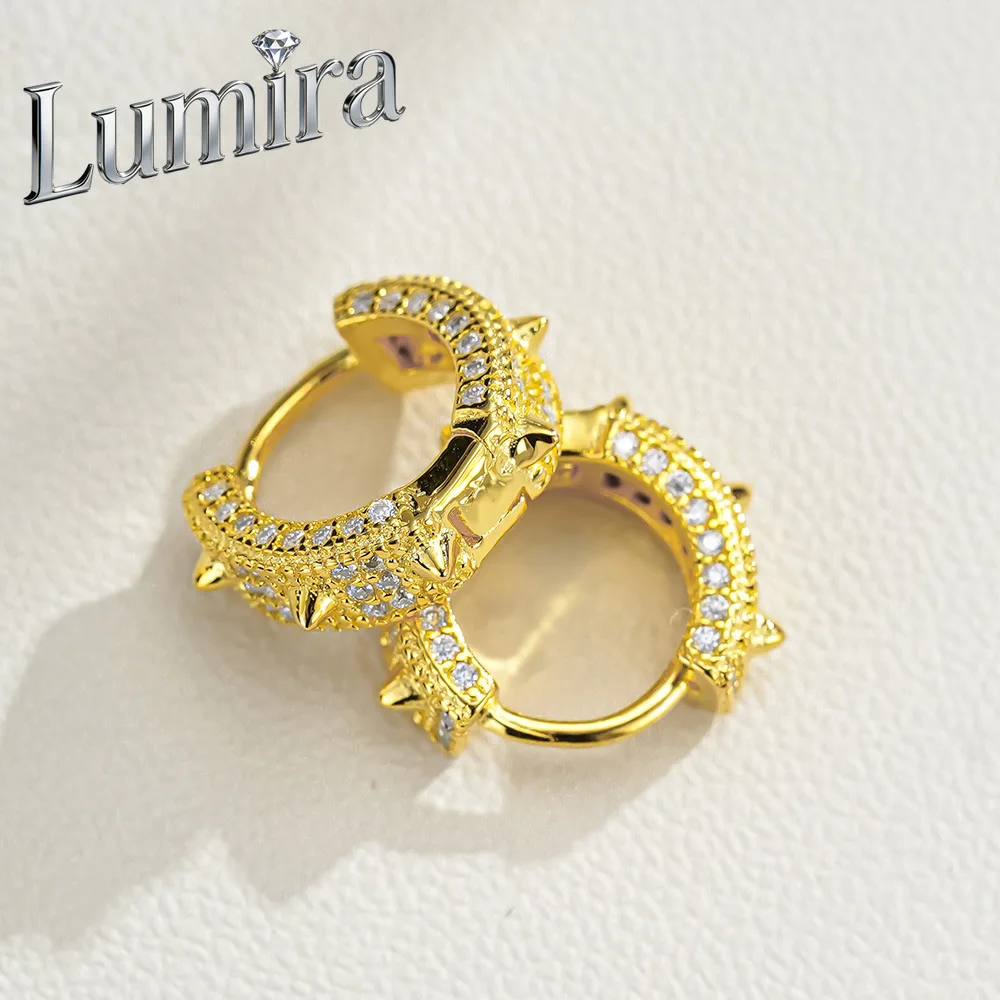 Lumira Platinum PT950 C-Shaped Thorn-Motif Moissanite Ear Cuffs Geometric Pav-Set Unisex 18K Gold Earrings