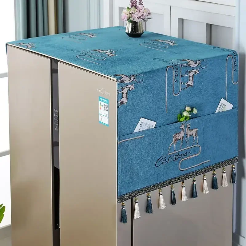 Refrigerator Cover Cloth with pocket Refrigerator Dust Protection Cover Beautiful Household Refrigerator Cover