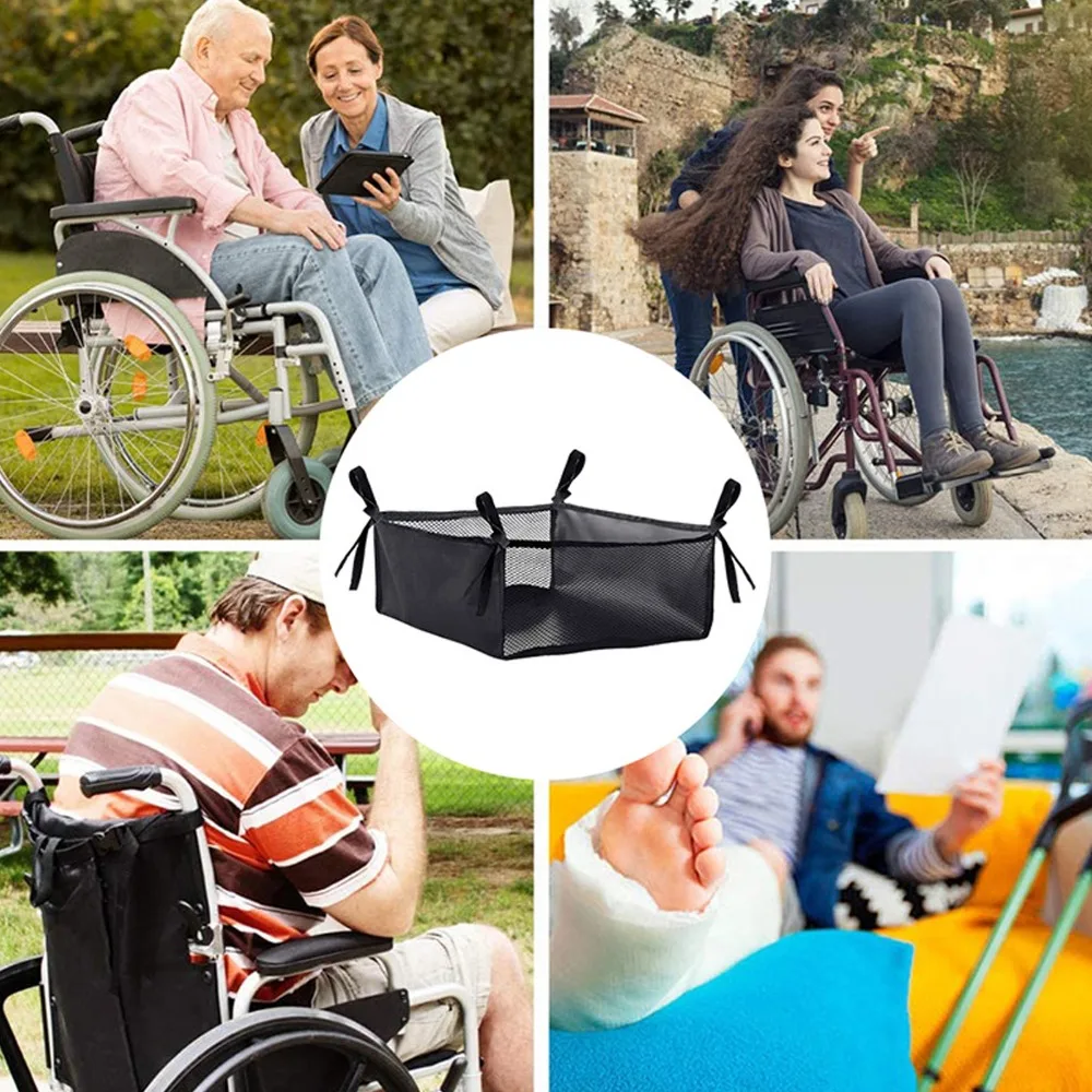 600D Oxford Cloth Wheelchair Underneath Bag Detachable Organizer Ample Space Rollator Walker Bag 13.8 x 12.2in Movable Basket