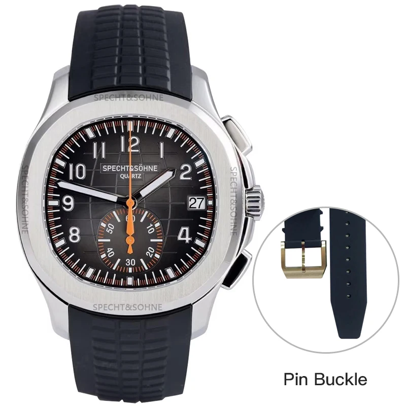 Specht & Söhne Nieuwe Klassieke 5167 Herenhorloge Oranje Kleur Saffierkristal Rubberen Band Sport Mannelijke Quartz Horloges 50M Waterdicht