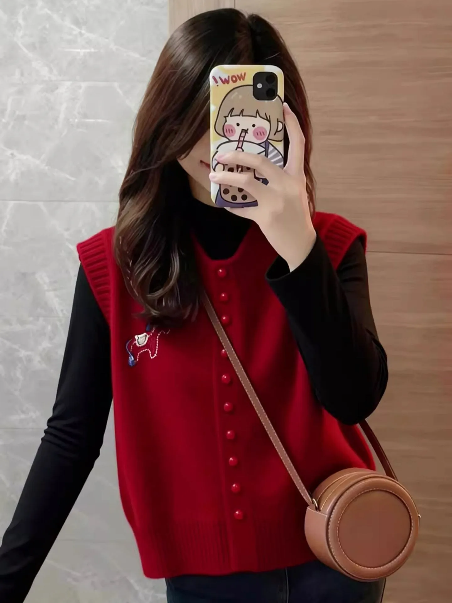 

Winter Women's Clothing Knit Vest With Shirt Collar Solid Color Layered Top For Woman Acrylic Regular Fit Sweater Vest Warm