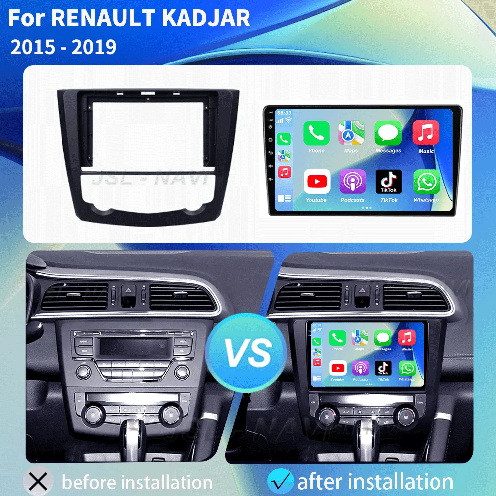 Android 16 9 Inch Carplay For RENAULT KADJAR 2015 - 2019 Car Radio Multimedia Center Bluetooth 4G Wifi Rear Camera Touch Display