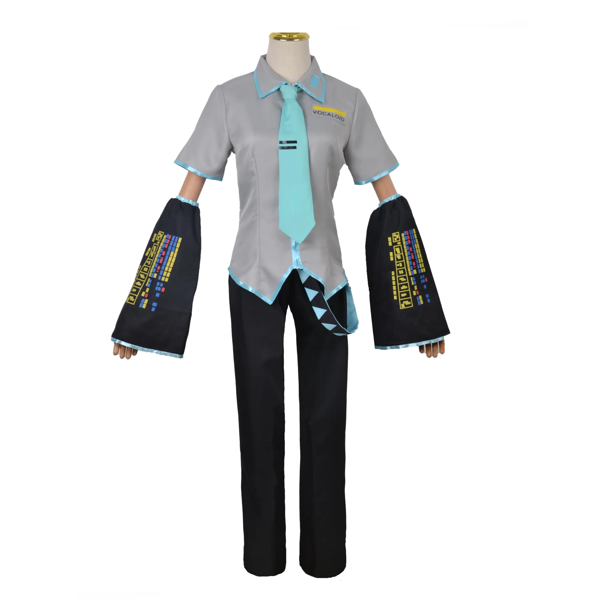 Costume de Cosplay Anime idole virtuelle Hatsune Miku, haut et pantalon, manchette, nœud papillon, ensemble complet de perruque, Costume de fête de carnaval pour hommes