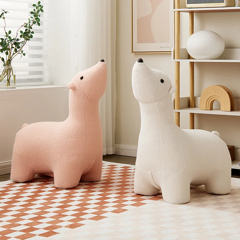 Polar Bear Cartoon Child Chair Door Change Shoe Stool Home Decoration Animal Chair Floor Lamb Wool Sofa Stool