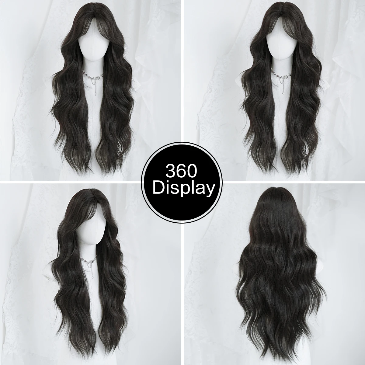7JHH WIGS Long Water Wave Dark Brown Wig for Women Synthetic Modest Fashion Middle Part Wear and Go Wigs with Curtain Bangs - view 5