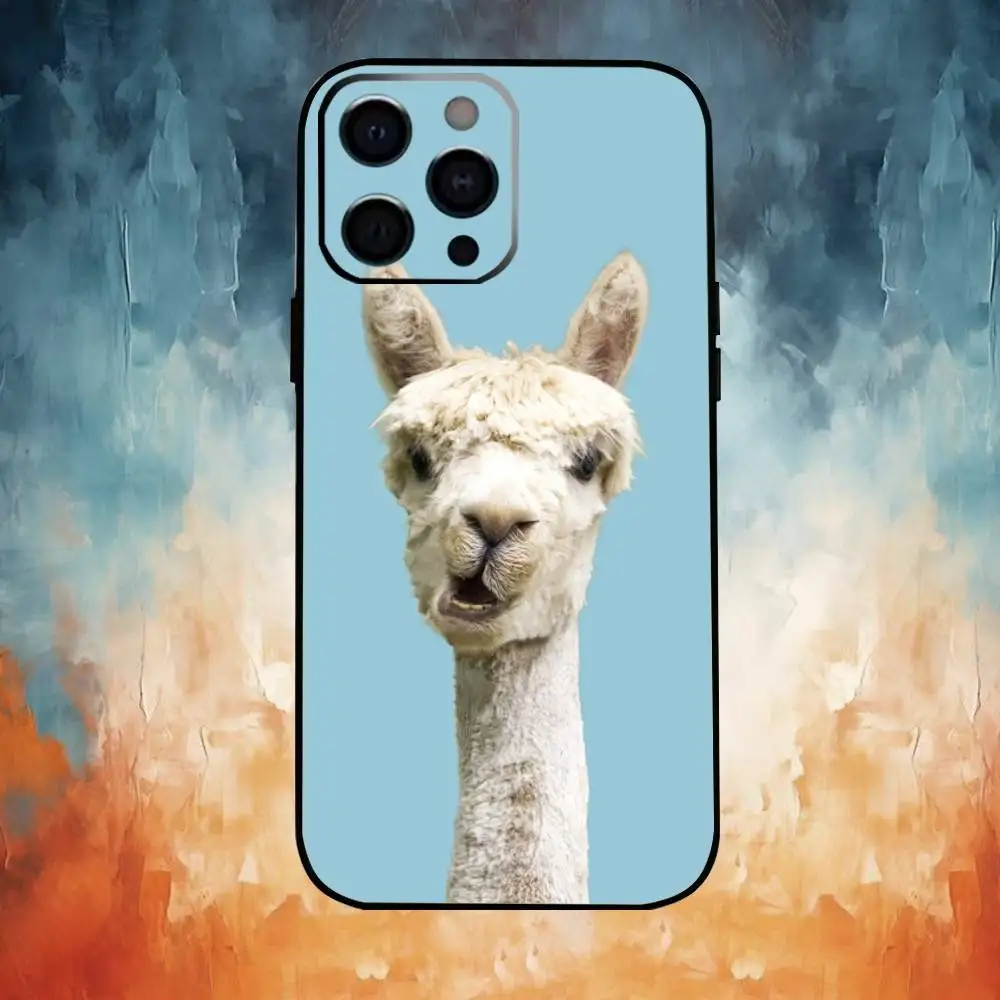 حافظة هاتف مضحكة على شكل حيوانات A-Alpaca لهاتف iPhone17,16,15,14,13,12,11 Plus، Pro Max غطاء أسود ناعم #3
