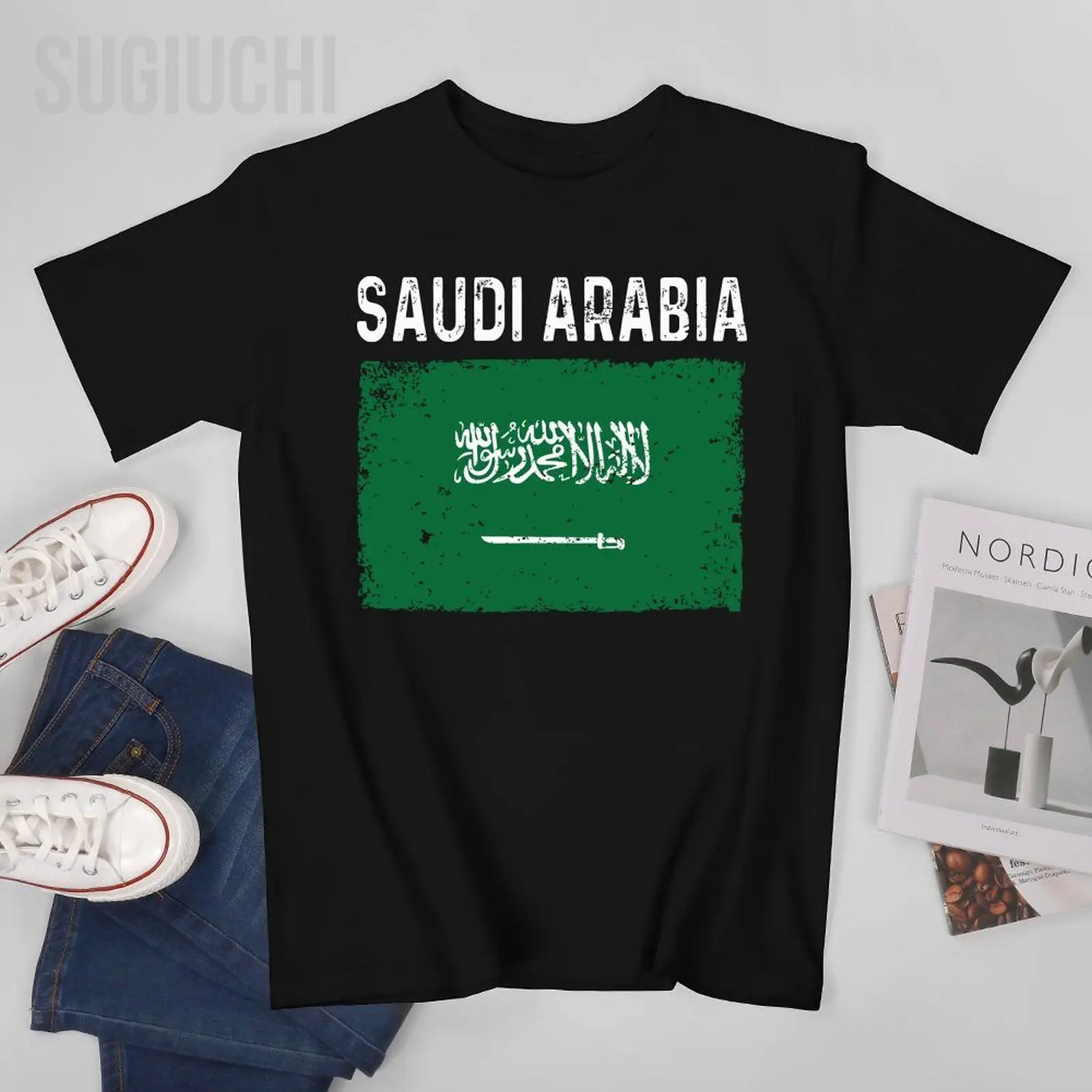 Men Short T-Shirt Saudi Arabia  Vintage Flag Tshirt Tees O-neck T Shirts Women Boys 100% Cotton Unisex Nation Apply All Seasons