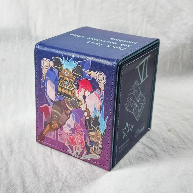Cartoon The Piltover Enforcer Vi DIY Large Capacity Leather Card Box Thickened Anime Game Collection Card Storage Box 11*9*9cm