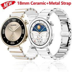 18mm Ceramic+Metal Strap for Huawei Watch GT5 Pro 42mm/GT5 41mm Replaceable Bracelet for Huawei Watch GT4 41mm Sport Watchband