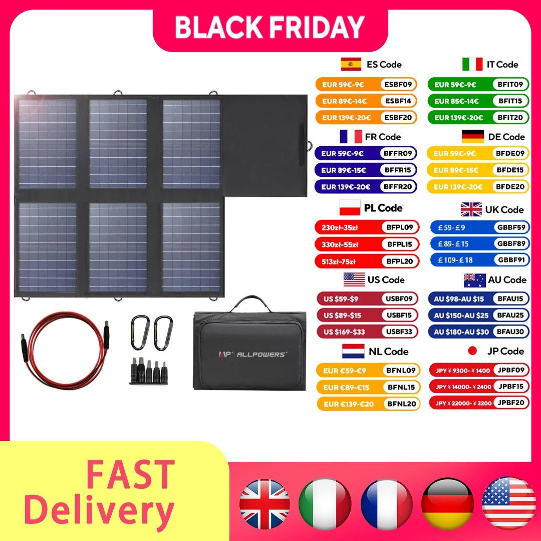 ALLPOWERS SP026 Portable Polysilicon Solar Panel 60W Foldable Solar Charger for Camping Laptop Phone Riding RV Power Station