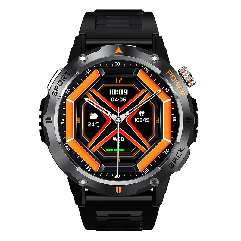 YK06 1.53インチHDスクリーンLEDライトコンパス40日間バッテリーBT通話HR SpO2モニター睡眠追跡マルチスポーツモードIP68スマートウォッチ