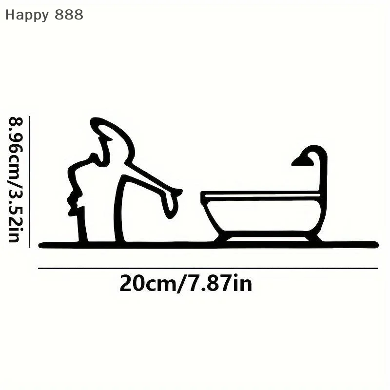 ديكور حائط معدني مسطح ثنائي الأبعاد - لافتة حمام مبتكرة ذات إطار أسود للديكور الداخلي للمنزل