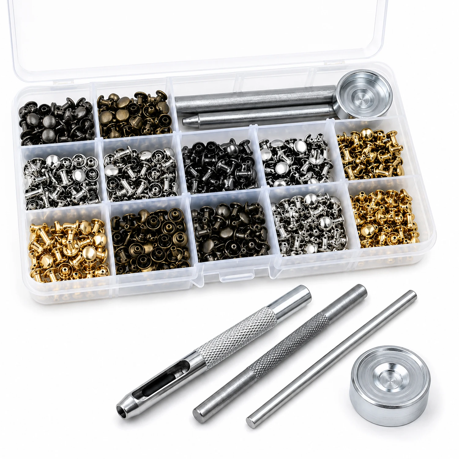 120-300Sets Rock Collision Nail Spike 6-8mm, Metal Double Cap Round Rivets Studs for Leather Craft Shoe Bag Belt Bracelet DIY