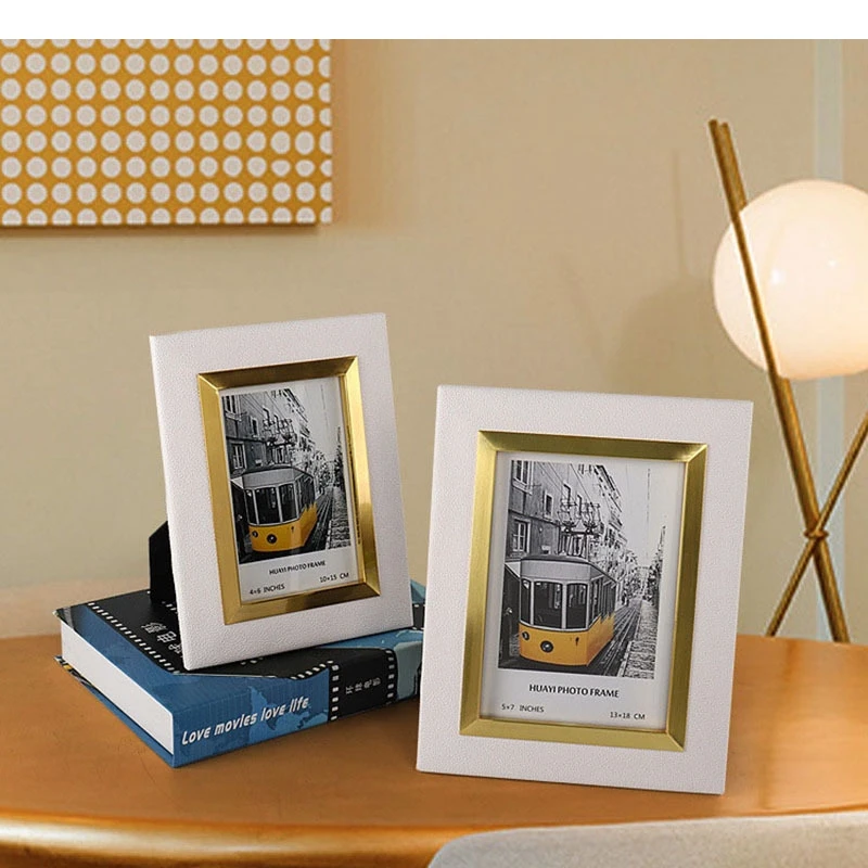 Metal Picture Frame Leather Woven Grain Photo Storage Display Family Frames Wall Home Decoration Accessories