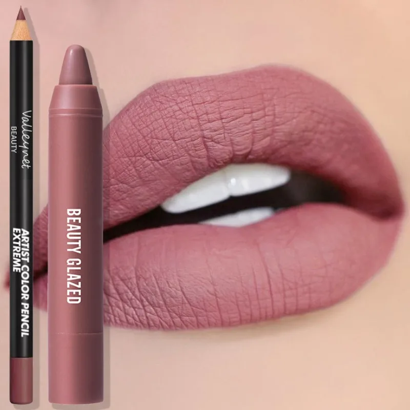 2pcs/Set Velvet Lip Liner + Matte Lipstick CombSet,Long Lasting Waterproof,Pink,Brown,Red, Create Daily Natural Lip Makeup