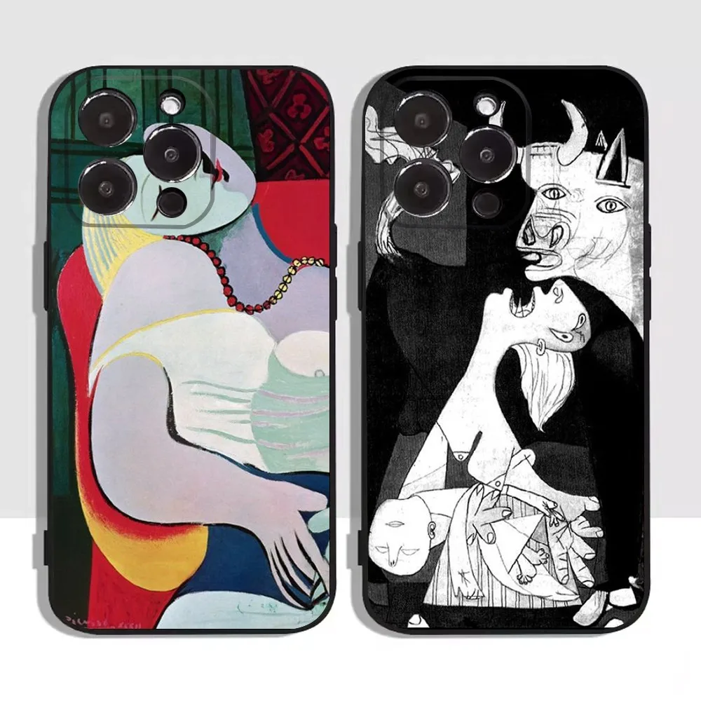 P-Pablo P-Picasso Art Phone Case For Apple iPhone 15,14,13,12,11,XS,XR,X,8,7,Pro,Max,Plus,mini Silicone Black Cover