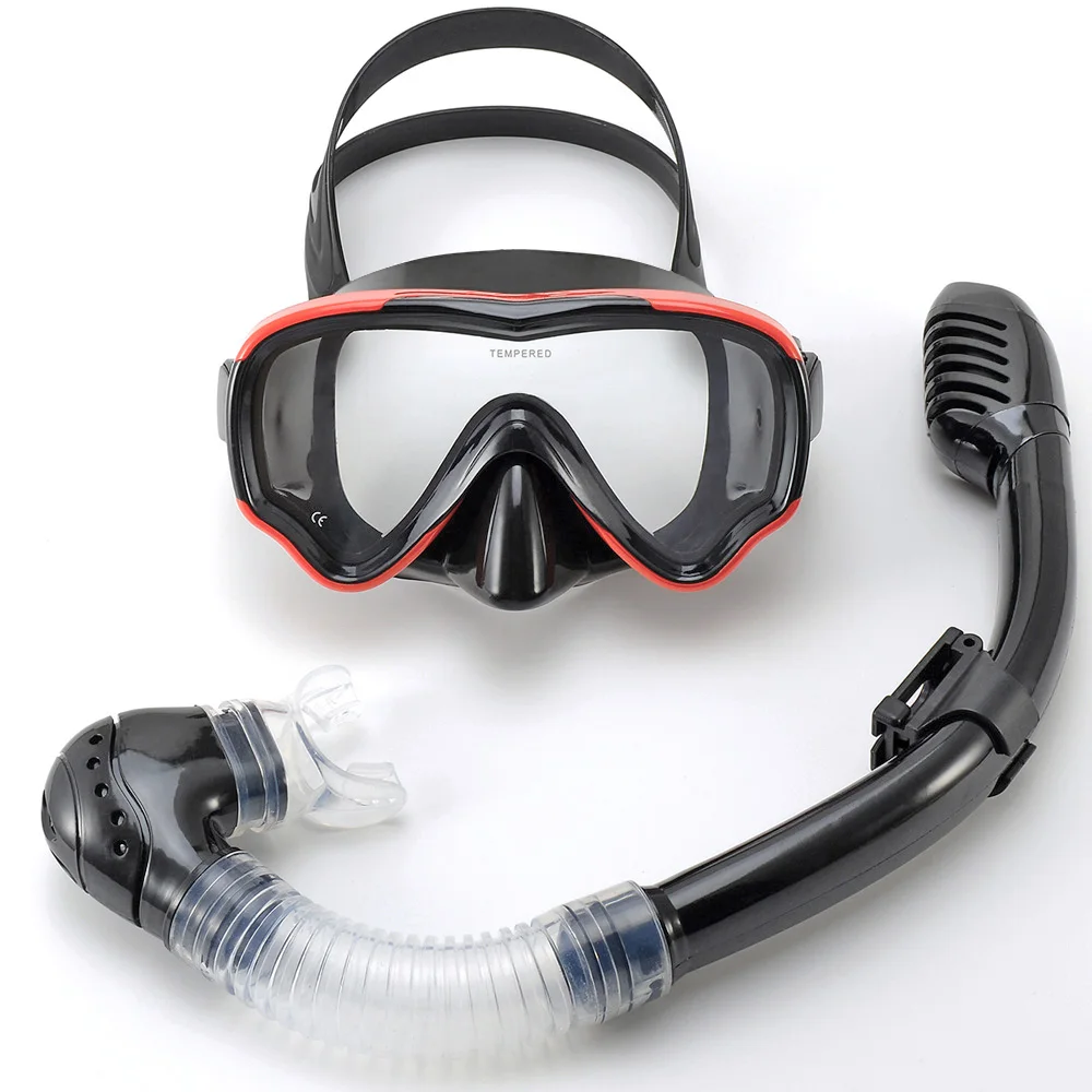 Kids Diving Mask Snorkel Set Swimming Goggles Tempered Glass Panoramic View Anti-Leak Anti-Fog Training Dry Top Youth Boys Girls