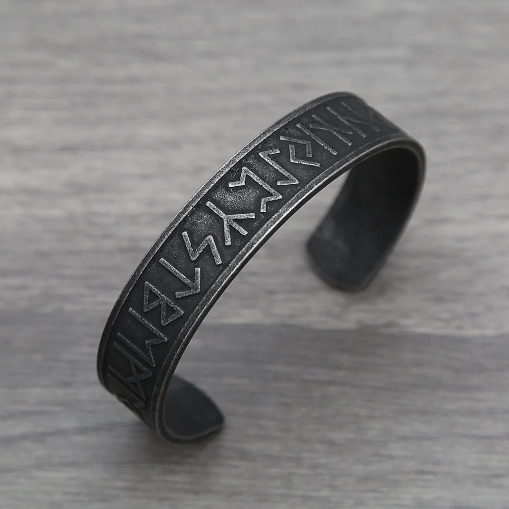 Black Stainless Steel Viking Rune Bracelets For Men Women Retro Viking Tree of Life Bracelet Biker Fashion Jewelry Amulet Gift image 3