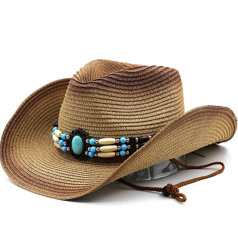 Sun Hats For Men Women Straw Cowboy Hat Wide Brim Panama Beach Summer Hat 2022 Vintage Decoration Fedora Caps 2 orders