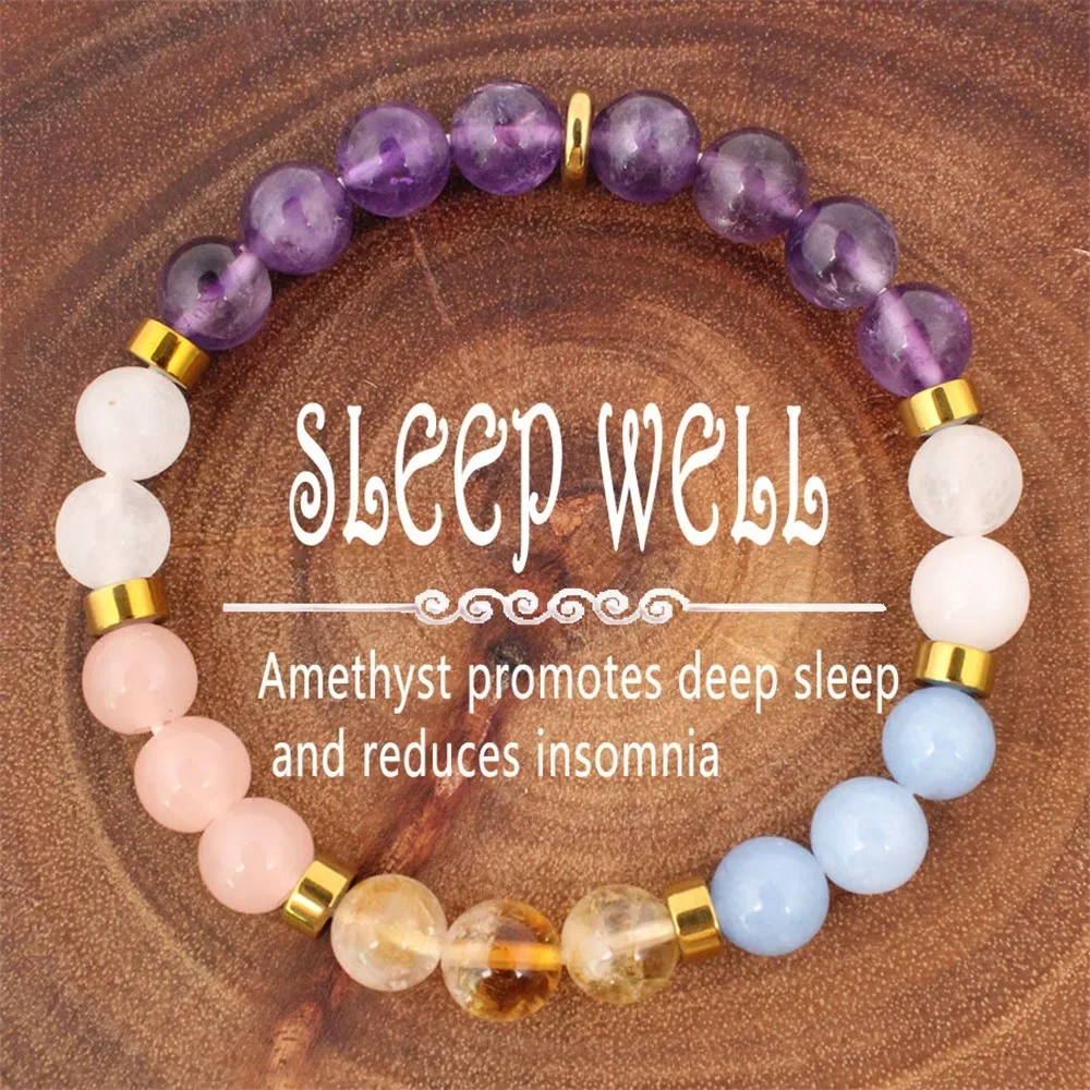 

5pcs Sleep Well Real Natural Stone Bracelet for Women White Pink Crystal Amethyst Girlfriend Mom Gift Original Jewelry Luxury